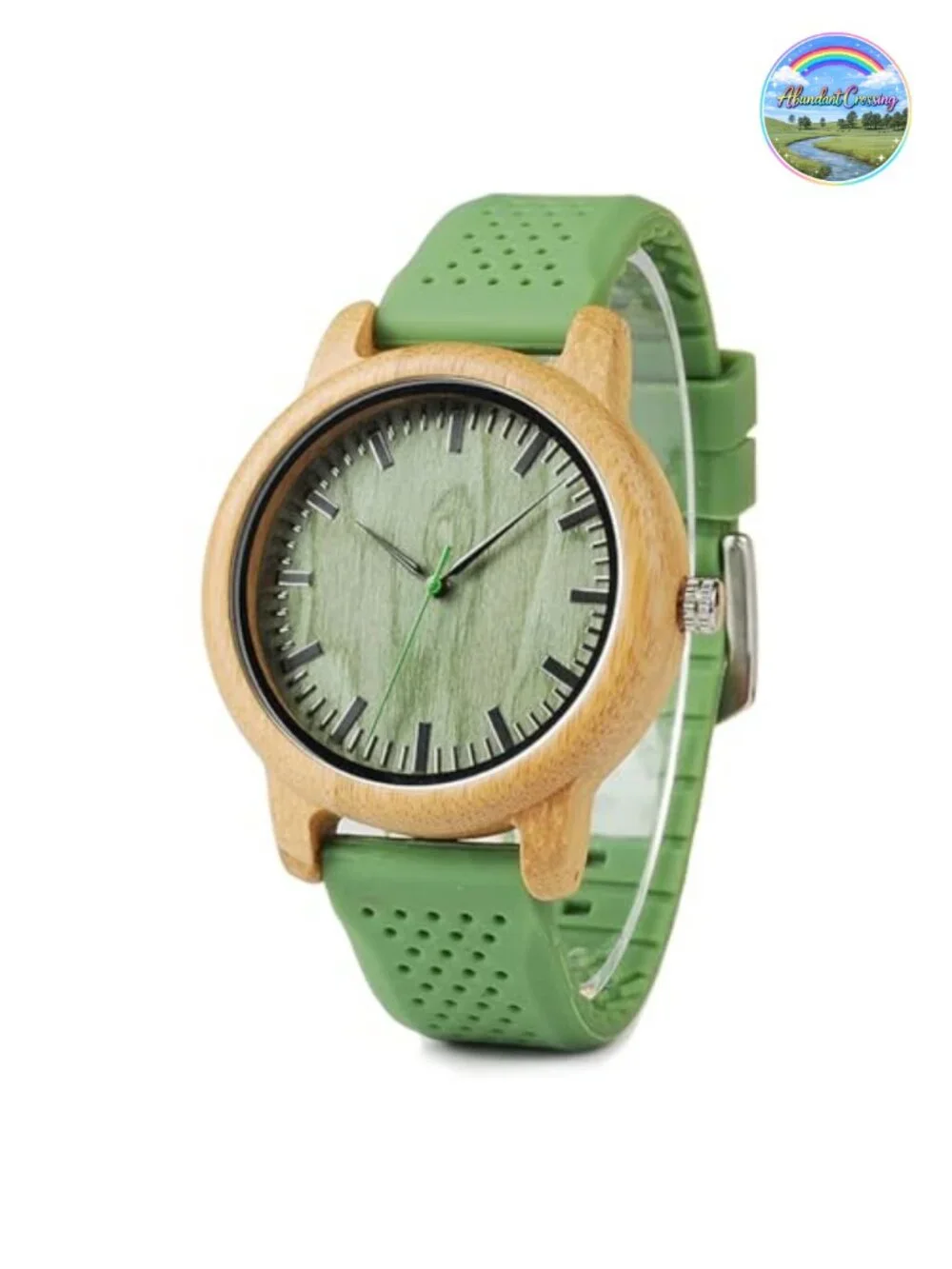 44mm Bamboo Wood Watch with Silicone Strap - Unisex Analog Quartz - Sports